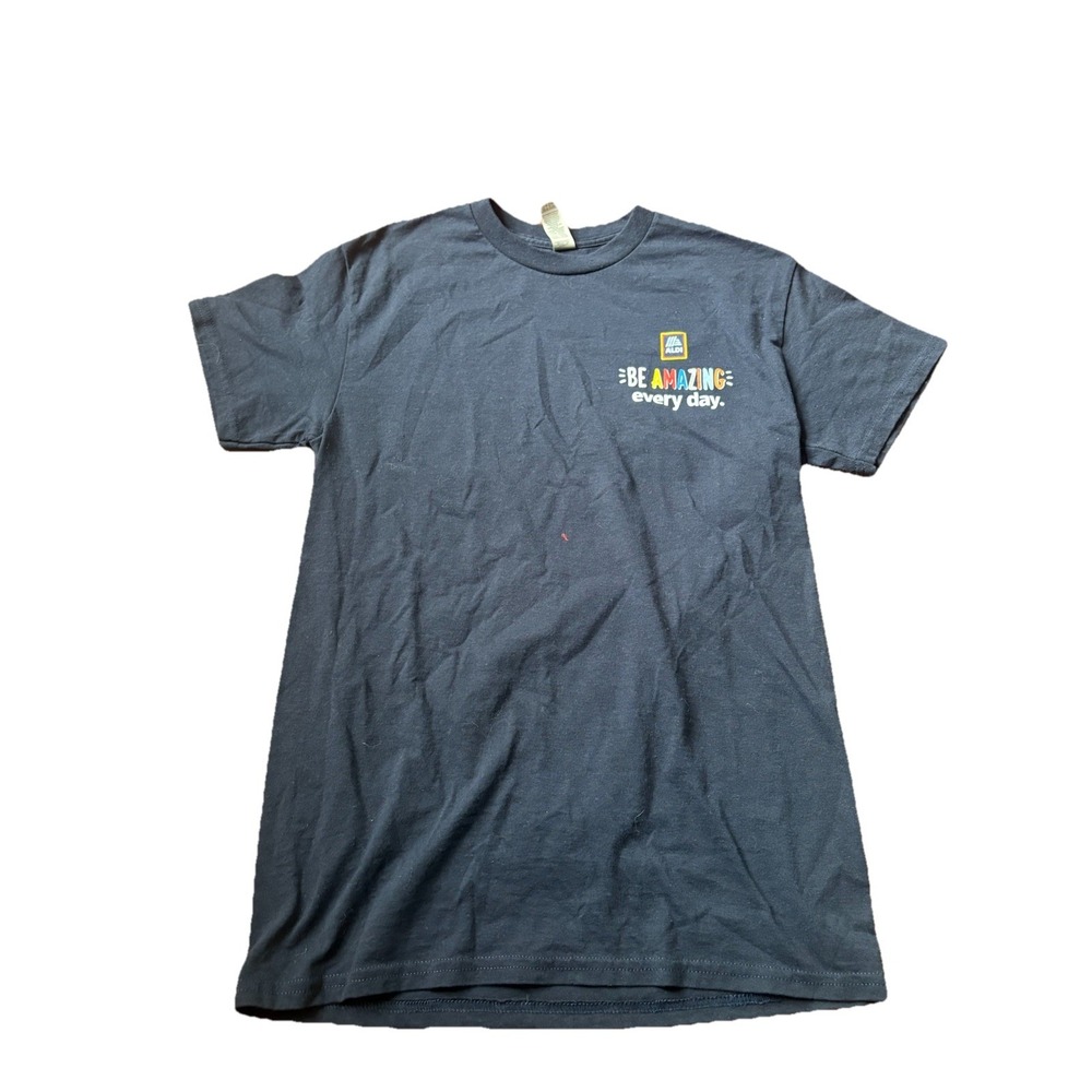 Aldi Employee Uniform T Shirt Mens Small Navy Blue Be Amazing Every Day Gildan